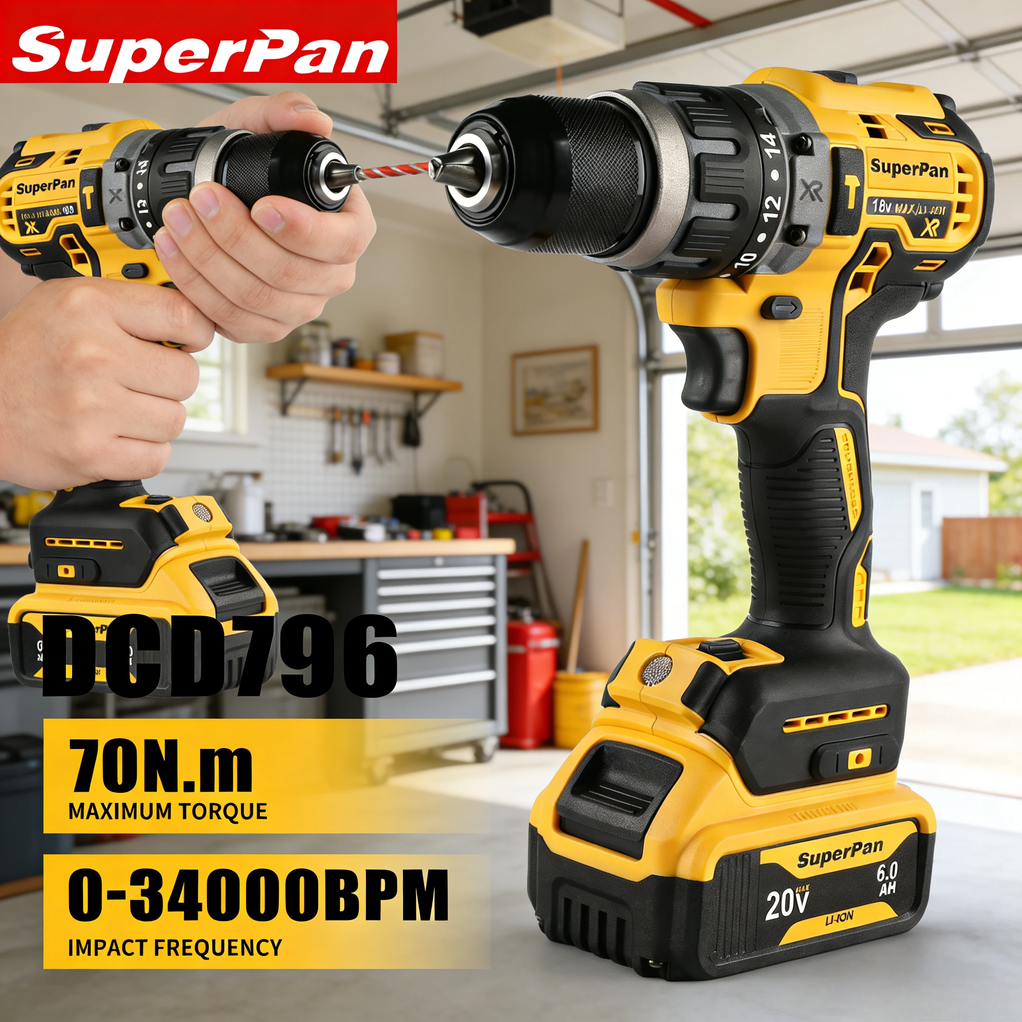 

Бесщеточный шуруповерт SuperPan DCD796, 70 Н·м, 0-2200 об/мин, для монтажа мебельных панелей, аккумуляторный, для батарей Dewalt 20В (Pin)