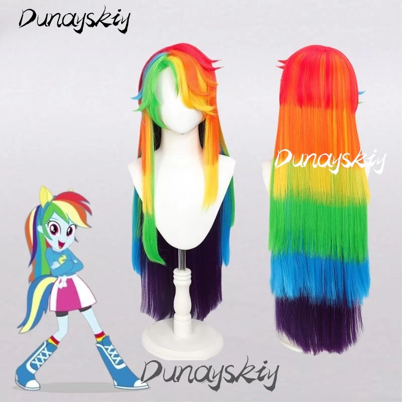 Rainbow Dash Cosplay Pony RD Cosplay Prop Colorful Long Wig Red Orange Yellow Green Blue Purple 90cm Customized