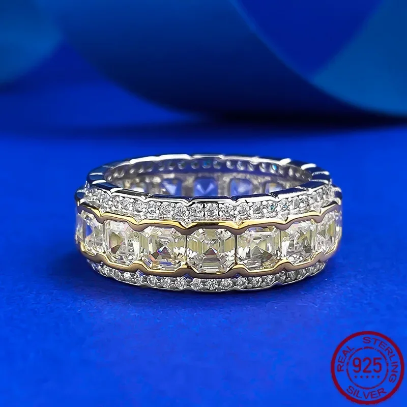 

New S925 Silver Inlaid Yellow Diamond High Carbon Diamond Ice Flower Cutting Personalized Fashion Ring Ring Wedding Jewelry