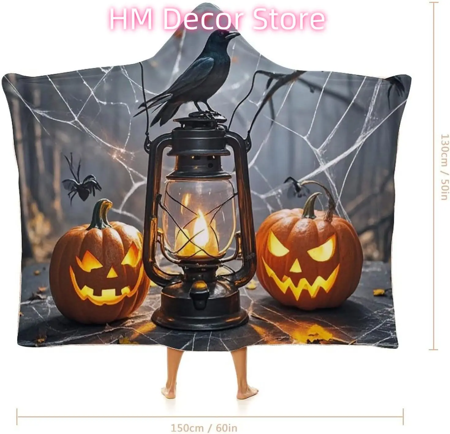 Black Crow Spider Wearable Hooded Blanket, Ultra Soft Arctic Velvet Cape Cloak Unisex - Cozy Wearable Blanket