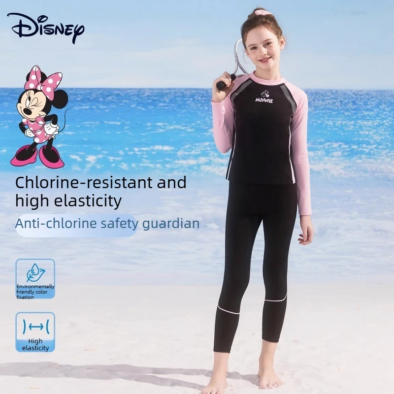 

Disney Big Kids Tween Girls Two-Piece Swimsuit Long Sleeve Long Pant Warm High Stretch Protection for Hot Spring Beach Pool Swim