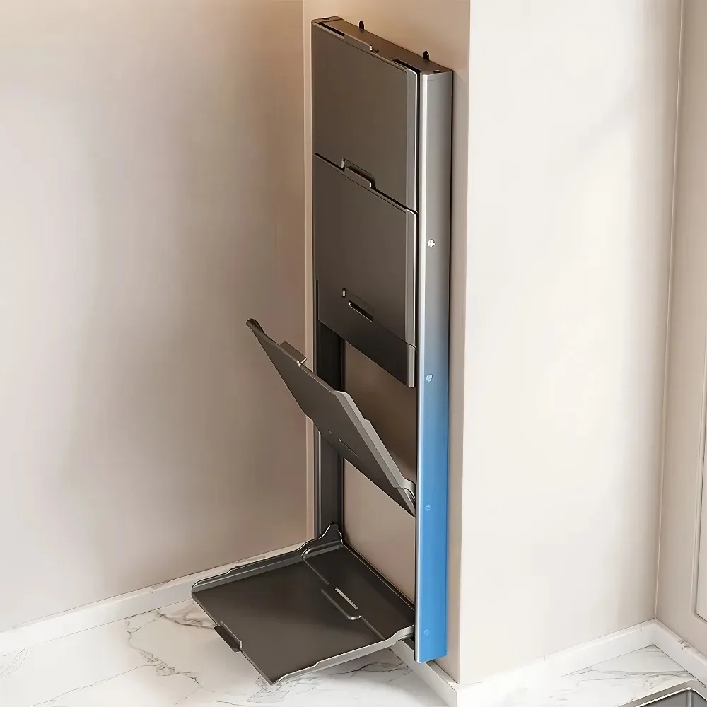 Foldable Wall Mounted Bathroom Organizer Shelf Punch-Free Aluminum Storage Rack for Towels Cosmetics Kitchen Bathroom Multi-Tier
