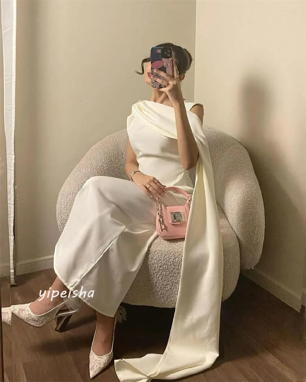 Customized Sparkle High Quality Exquisite Jersey Ruched Engagement A-line One-shoulder Bespoke Occasion Gown Midi Dresses