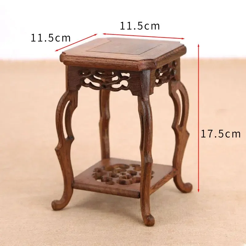 قاعدة مربعة من Redwood Crafts Seahorse، اليشم الغريب، زهرة الحجر، ختم بونساي، وعاء الشاي، حامل خشبي، حامل زهور صغير