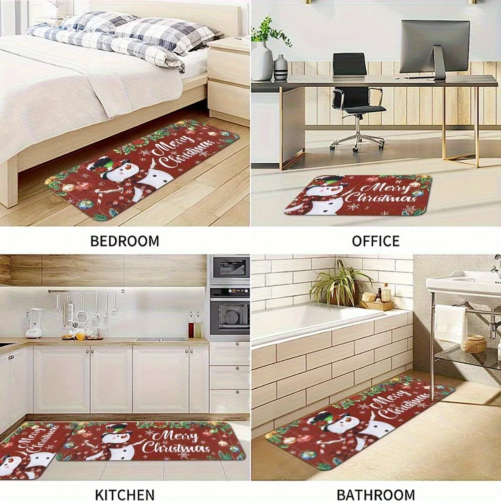 

1PC Festive Snowman Christmas Kitchen Rug Non-Slip Door Mat Pop design Bathroom Rug Bath Mat Carpet for Home Sink Laundry Decor