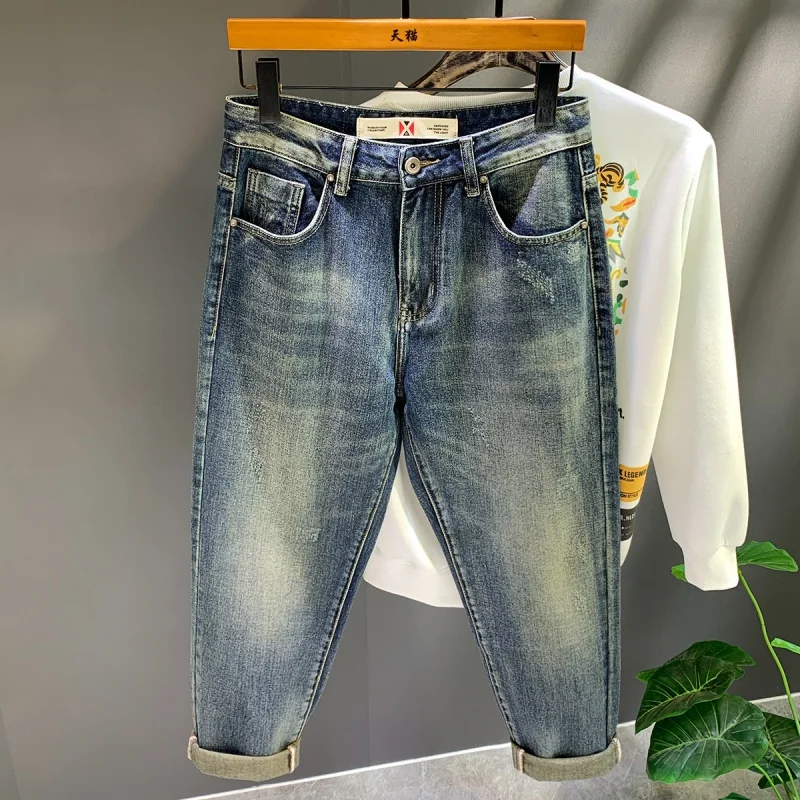 Street Fashion Loose Washed-out Vintage Blue Jeans Men's Spring and Autumn Loose Large Size Casual Harem Fashion Pants