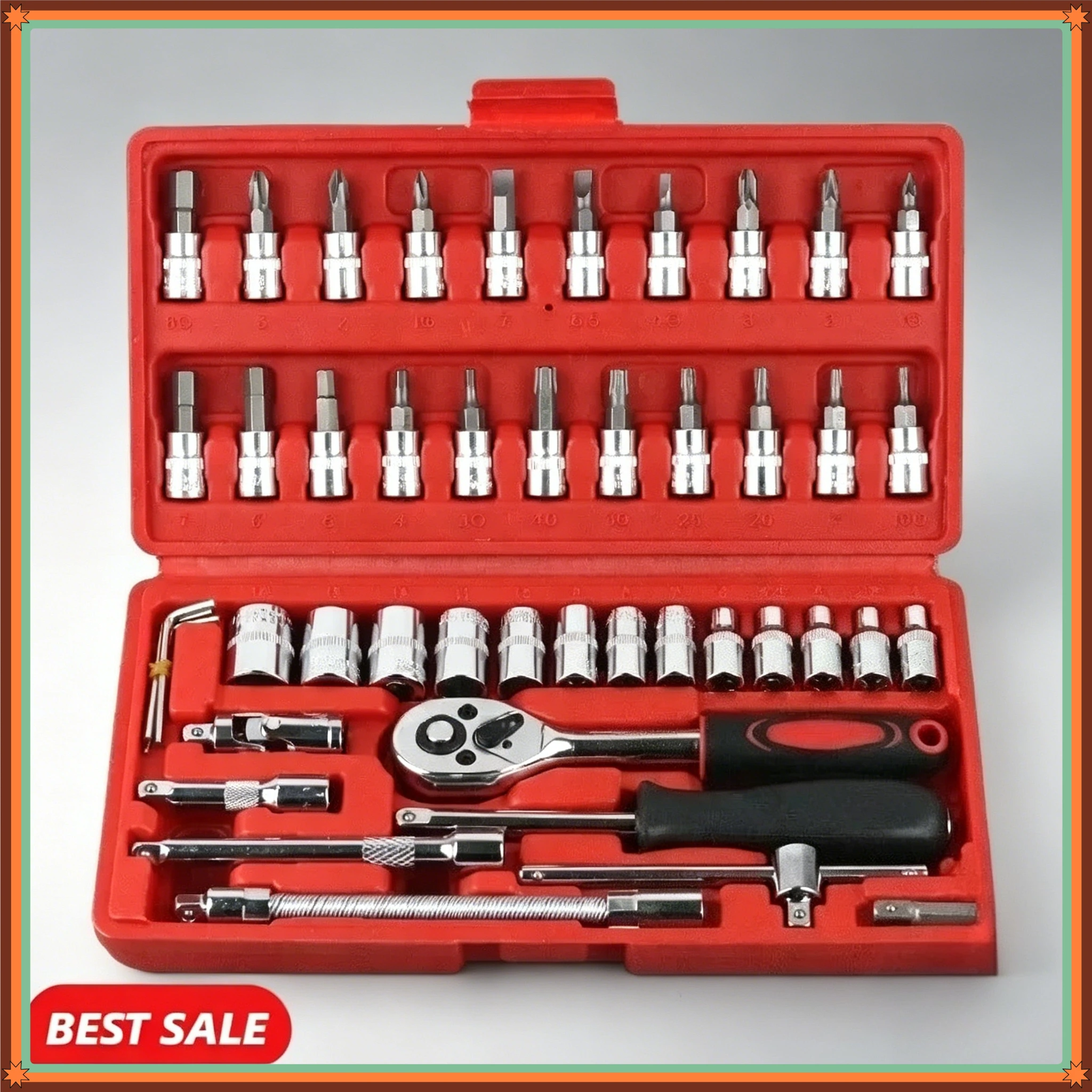 

Multifunctional Auto Maintenance Combo 46Pcs 1/4'' Socket Ratchet Wrench Set Heavy Duty Car Mechanical Repair Tool Ki