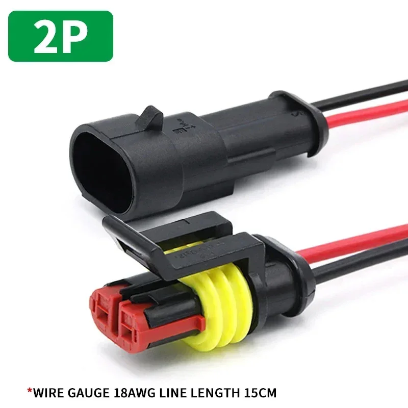 1 Pair 2 Pin Waterproof Electrical Connector 15cm 18AWG Wire Automotive Sealed Plug Socket for Car Truck Motorcycle Marine