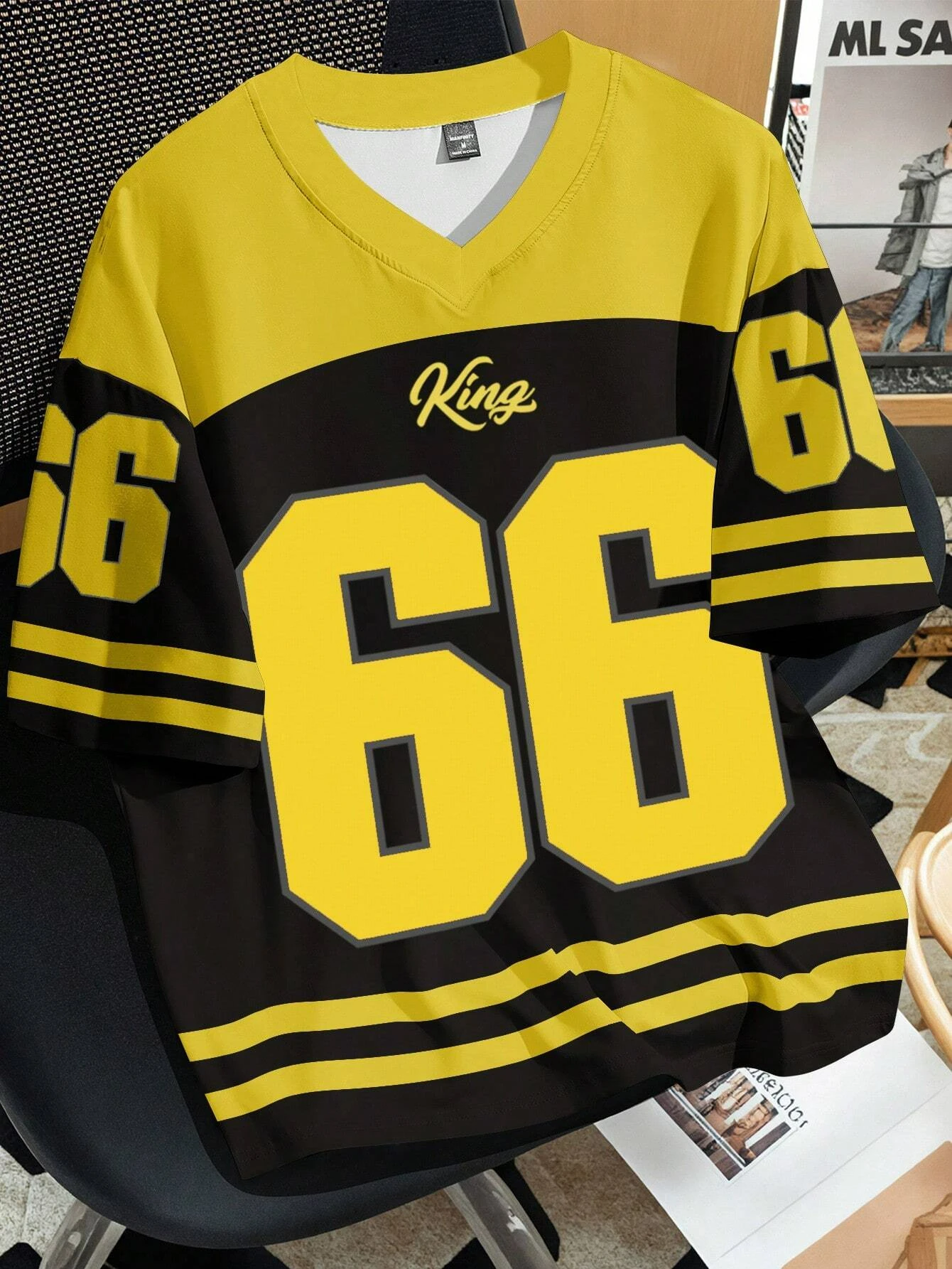 Summer Fashion Women Clothing No.66 V-neck Football Jersey Casual Sport Short Sleeve Top Harajuku Couple Loose Tshirt Streetwear