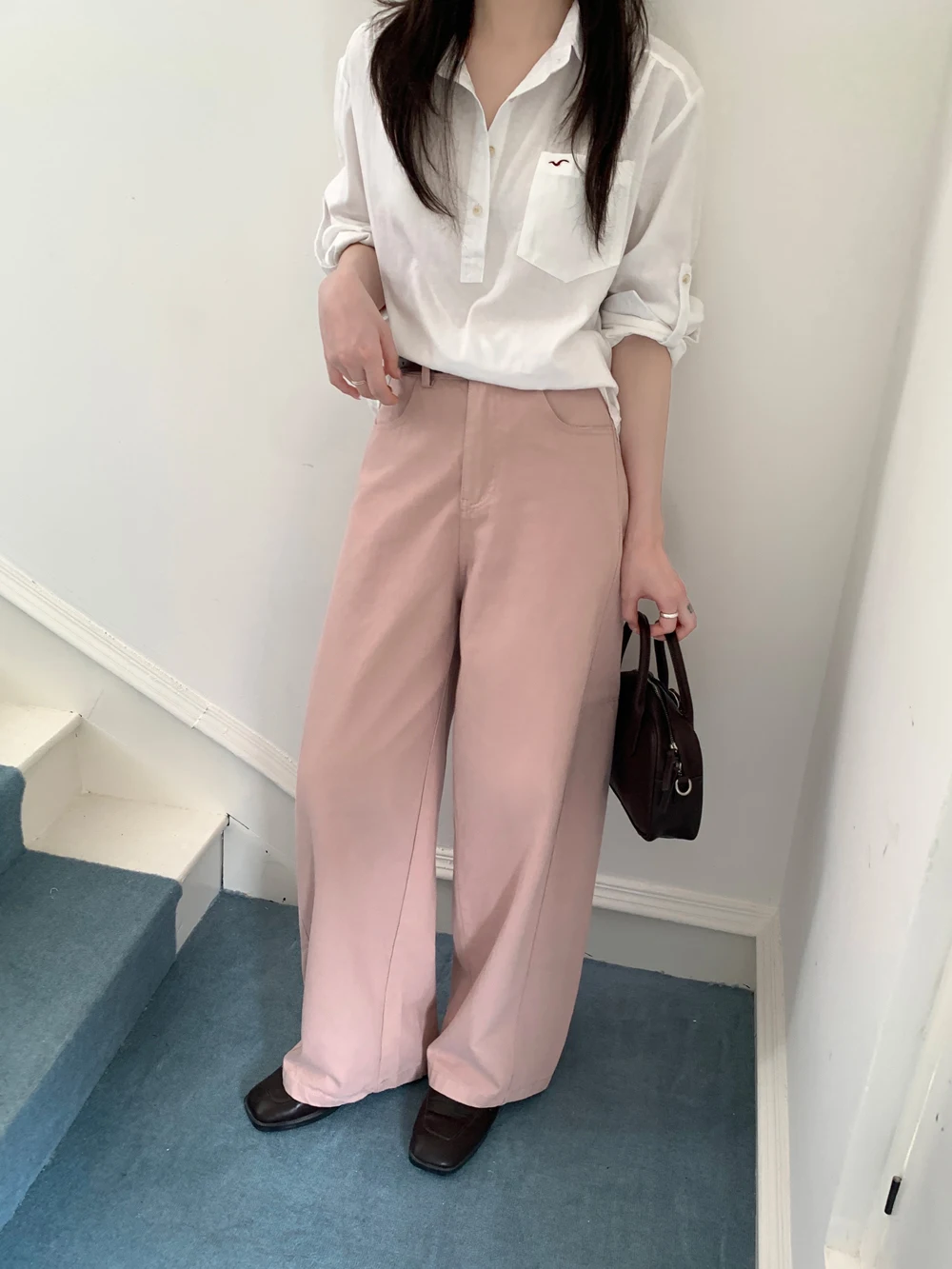 

3Colors SML Women High Waist Casual Machete Pants Female Summer 2025 Pink Wide Leg Long Trousers Female (XY3770