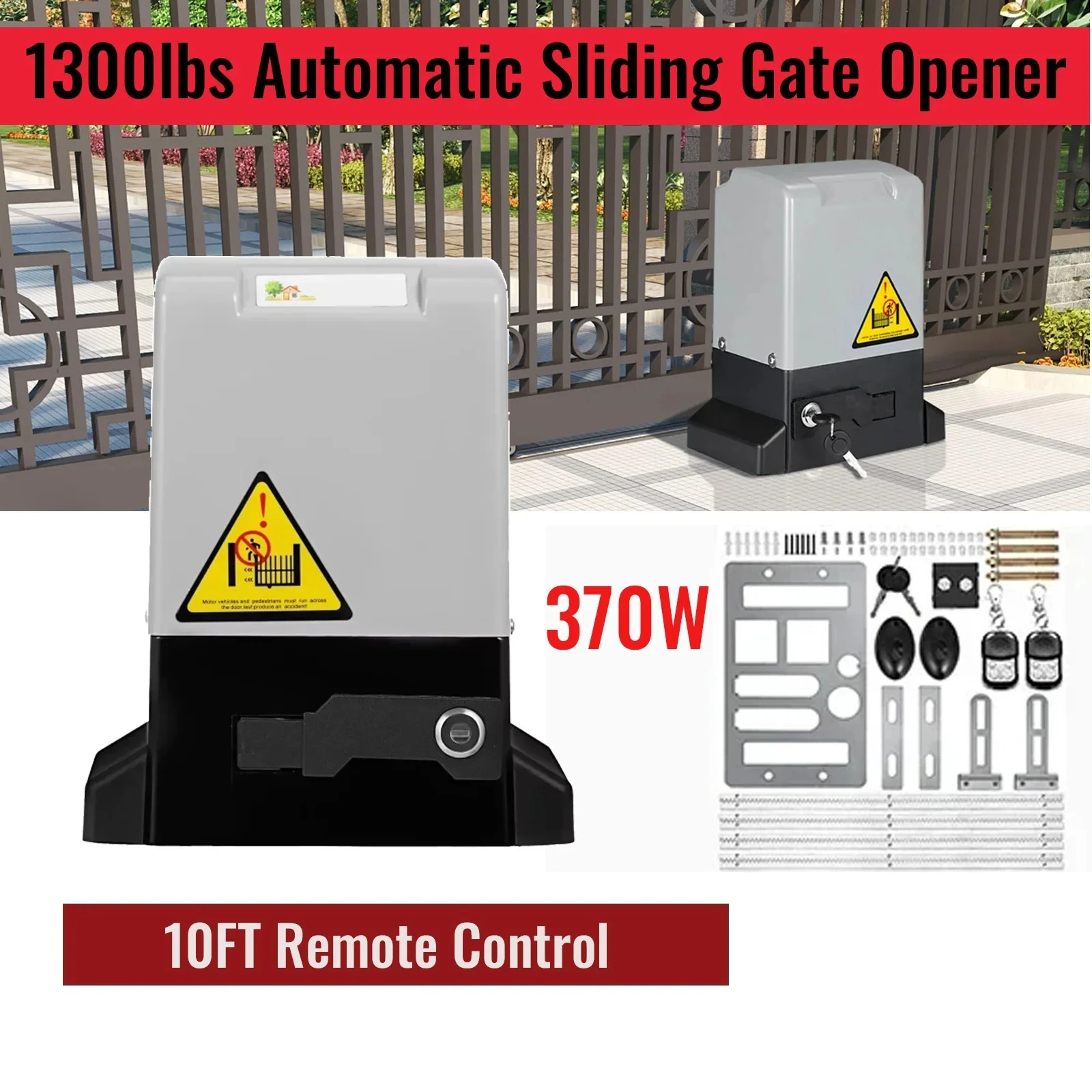 Sliding Gate Motor|SIHAO 1300LBS / 600KG Automatic Sliding Gate Opener AC 110V/220V Electric Gate Motor Kit with 2 Remote Controls 4m Gear Rack for Hotel Factory School Villa Commercial Use