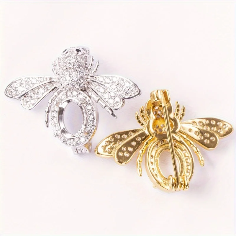 6*8mm Bee Shaped Brooch Pendant, S925 Sterling Silver Four-Prong Brooch Setting, Suitable For Handmade Jewelry Crafting