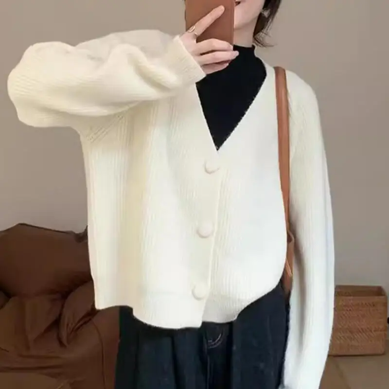 

Новый кардиган с v-образным вырезом, женский модный свитер, осень-зима, ленивые свободные нежные топы, красивый, сохраняющий тепло, мягкий и липкий трикотаж