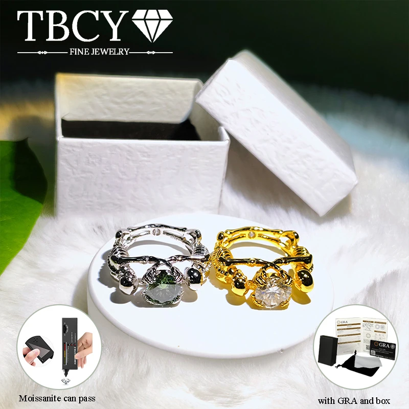 

TBCYD 3 Carat White/Green Moissanite Skull Skeleton Ring for Women 925 Silver Plated 18K White Gold Vintage Punk Hip-Hop Jewelry