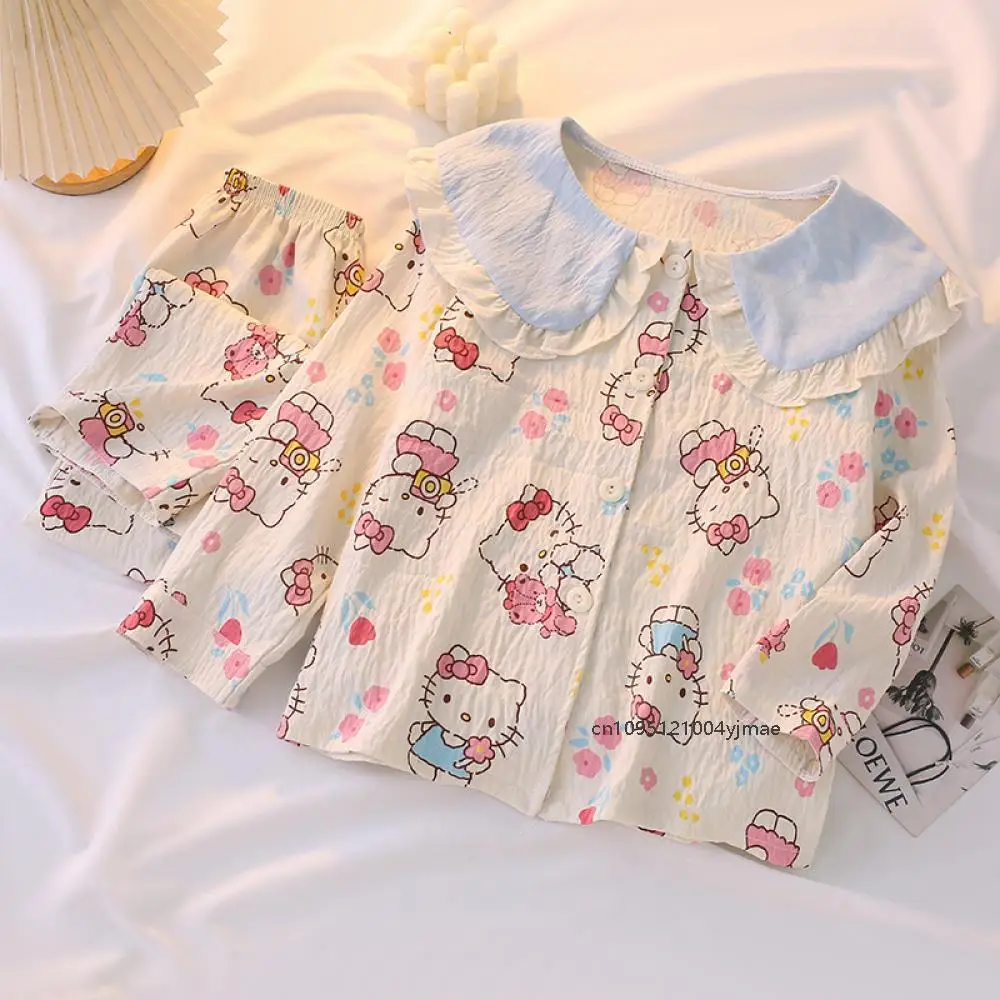 2 قطعة أنيمي سانريوس مرحبا كيتي الأطفال منامة مجموعة ميلودي الاطفال دمية طوق سترة طويلة الأكمام ملابس خاصة الفتيات Homewear مجموعة