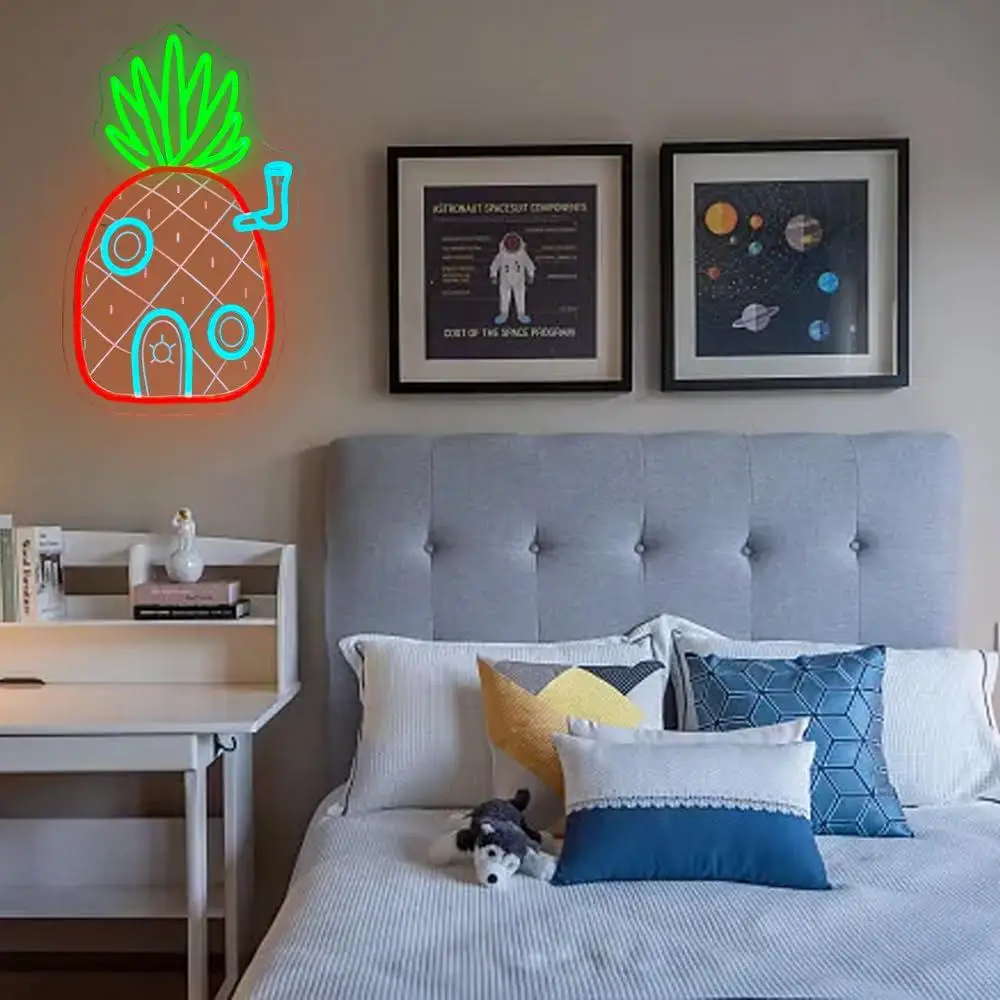 

Pineapple House Neon Sign Cartoon Ocean World USB Dimmable LED Neon Lights for Kids Bedroom Bathroom Decor Gift for Boys Girls