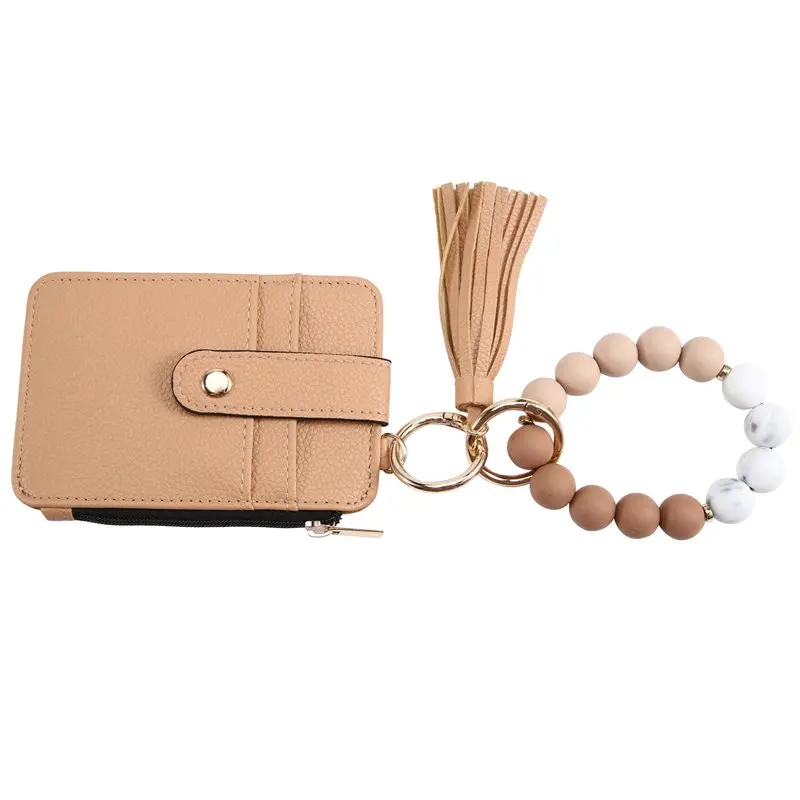 Key Chain Wristlet Bangle Bracelet Keychain Women' S ID Small Change Holder With Detachable Keyring Protection Wallet Eco-Friend