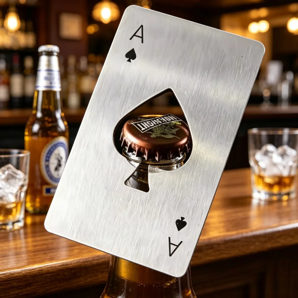 Poker Shaped Steel Beer Bottle Opener Portable Concealed Playing Card Design Outdoor Bar Camping Party Drink Opening Tool Gift