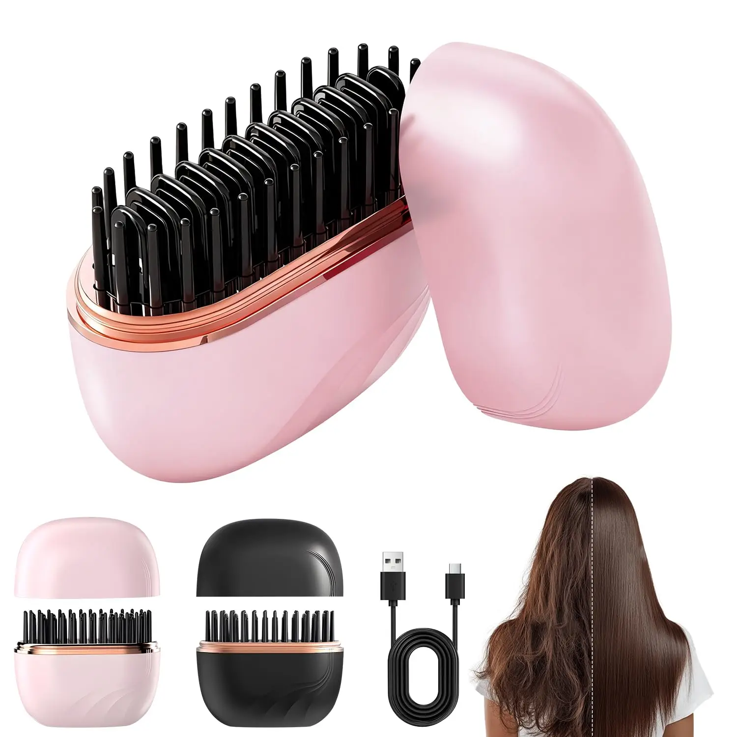 

2025 New Mini Straightener Rechargeable Portable Hair Straightener Brush Anti-Scald Shell Cordless USB Charging Straighteners