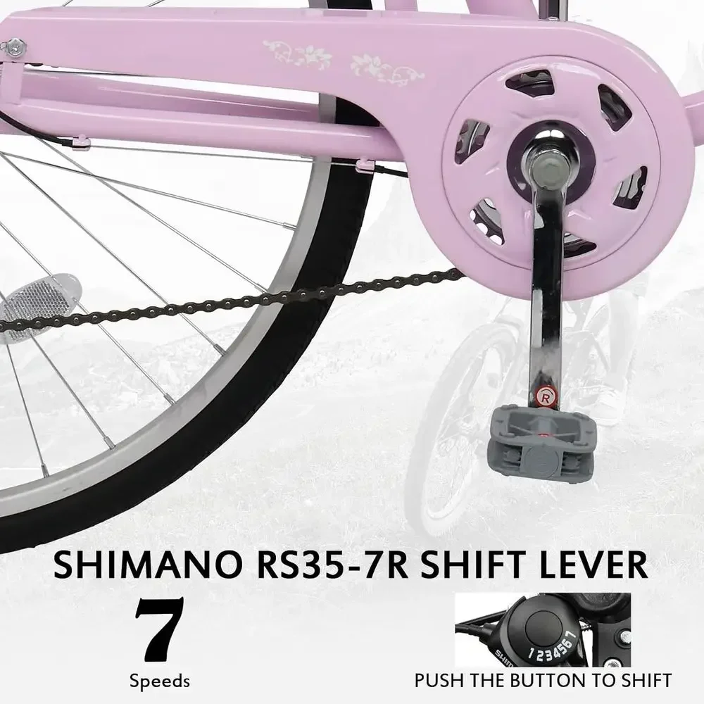 26-Inch 7-Speed Adult Beach Cruiser Bike with Linear Pull Brakes and Wide Seat for Men and Women - Ideal for Urban Commuting