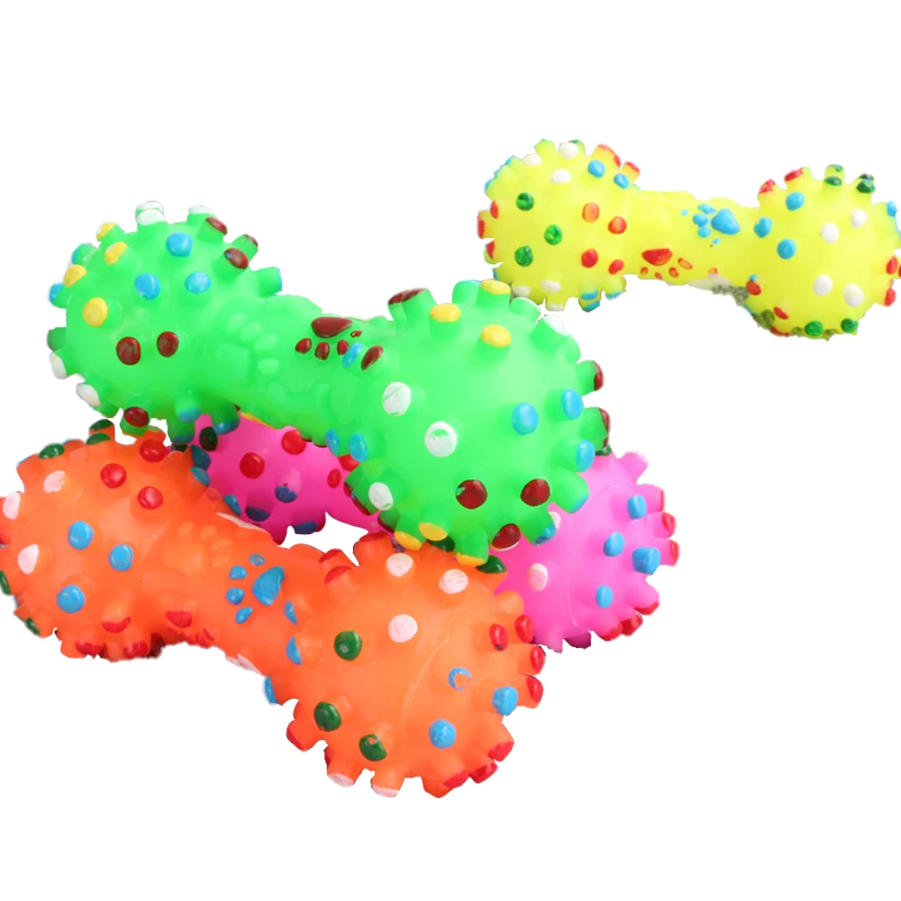 

high quality 1pcs color Funny Pet Dog/Cat Puppy Sound Polka Dot Squeaky Toy Rubber Dumbbell Chewing molar teeth pet Toy