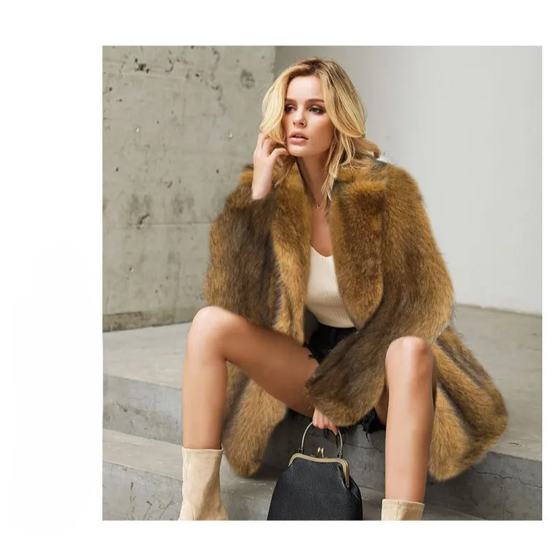 フェイクファー ジャケット コート レディース ラブリー ストレート ワーク マザー レトロ カラーレス パッチ カジュアル 膝丈 隠しポケット スタンドネック OL