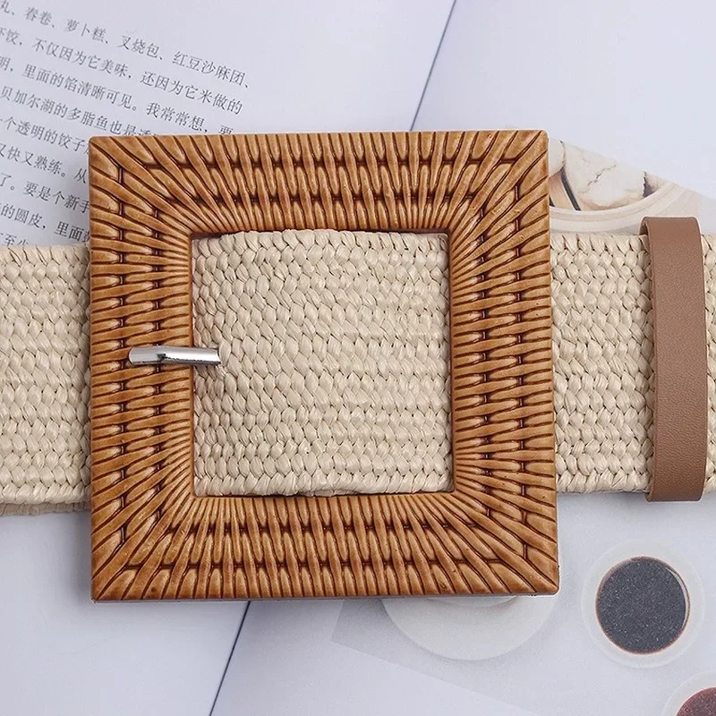 Women\'s Beach Bohemia Elastic Belt Girdle Square Bucklet Braided Summer Dress Women Korean Fashion Strap