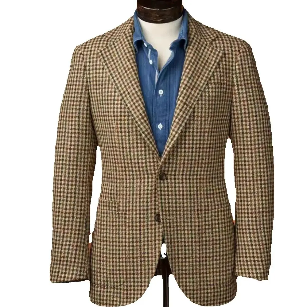 

Classic British Style Men's Suit Jacket Customized Plaid Check Single Breasted Coat 1 Piece Man Business Party Wear Outfits 2026