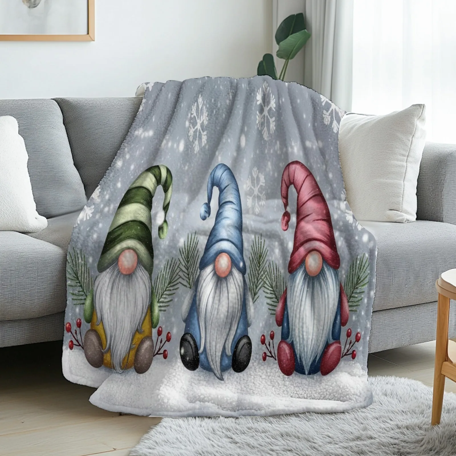 Whimsical Gnomes Print Throw Blanket, Soft Cozy Blanket for Sofa Bed, Versatile All-Season Home Decor