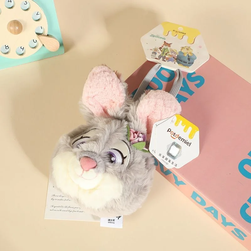 Disney Zootopia Judy Nick Clawhauser Thicken Fluffy Plush Zipper Coin Purse Keychain Key Storage Decompress Backpack Decoration