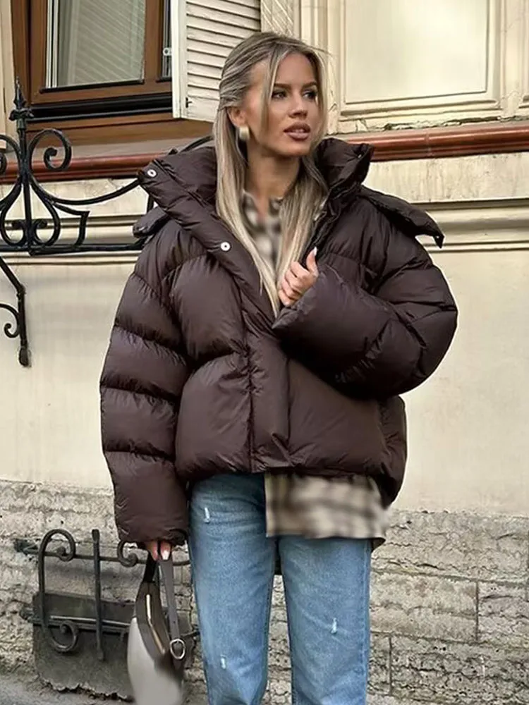 

HH Woman's Winter New Fashion Loose Coats Solid High Collar Hooded Long Sleeve Buttons Zipper Female Casual Warm Jackets 2 Color