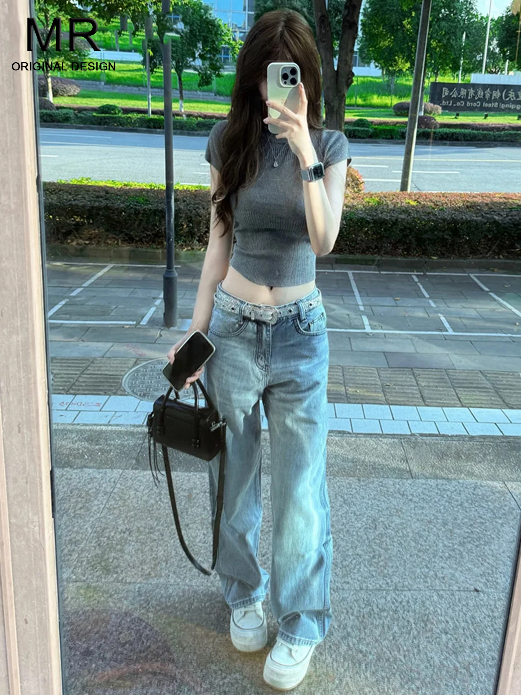 

Американские ретро-джинсы с широкими штанинами и эффектом потертости, женские, новинка 2026 года, с низкой посадкой, стройнящие, свободного прямого кроя, повседневные, весна-лето