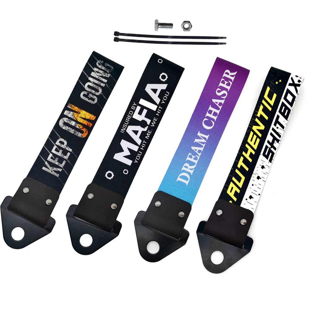 1PC Decorative JDM Tow Strap Car Trailer Strap Tow Bar Nylon Car Tow Rope Hook Front Bumper Decorative Tow Hook Tuning shitbox