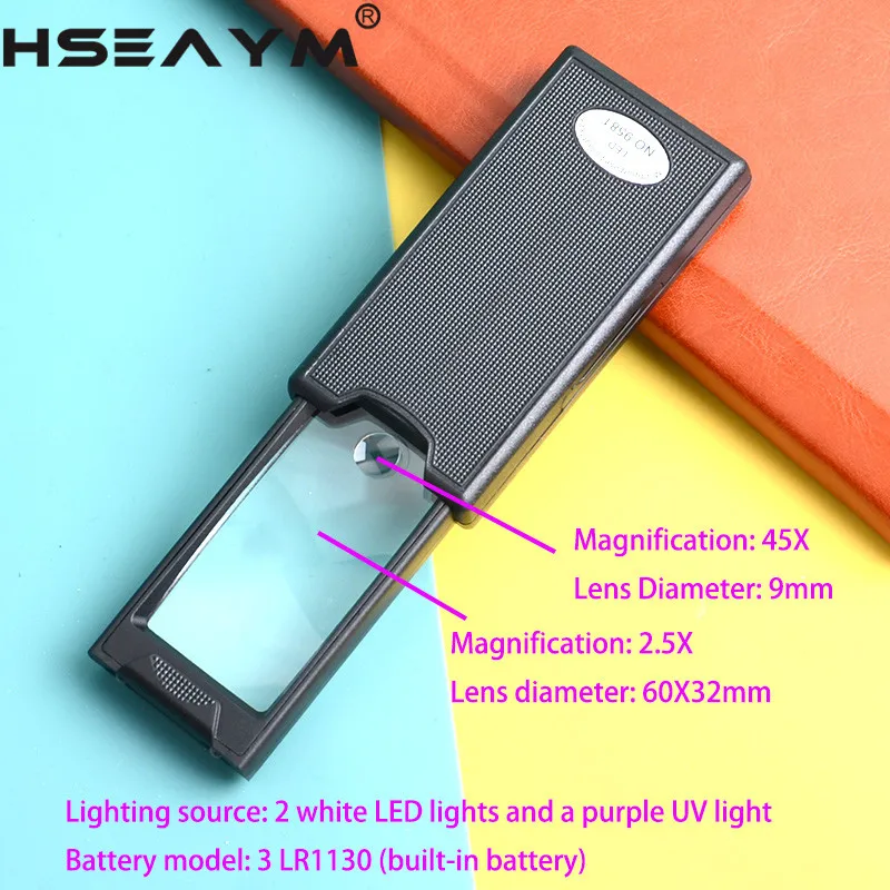 2.5X 45X LED Pull Out Handheld Jewelry Magnifier Magnifying Glass Loupe for Reading Close Observation Repairing Loupe
