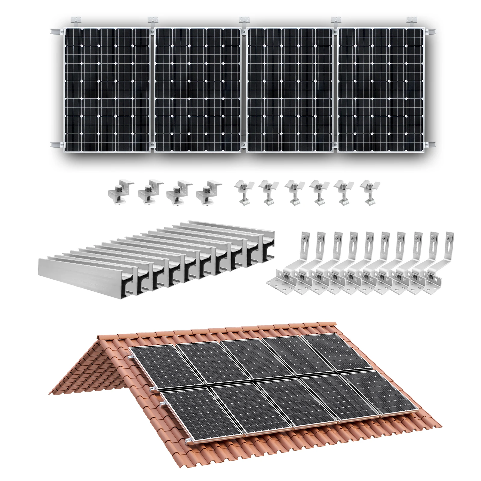 Solarpanel-Halterung. Erhellen Sie die Montage von Ziegelsteinendach. Dachhaken-Montagesätze für ein glasiertes Fliesendach für jedes Solarpanel