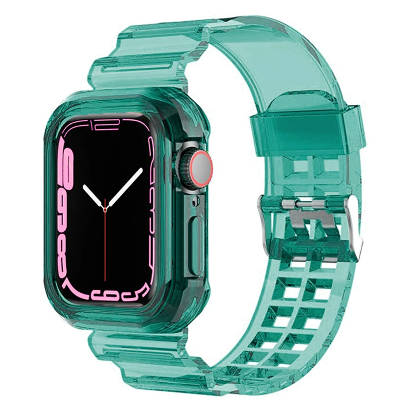 Correa transparente y funda para Apple Watch Series, 38mm, 40mm, 49mm, 45mm, 44mm, 42mm, 41mm, correa de plástico transparente para iwatch 9, 8, 7,