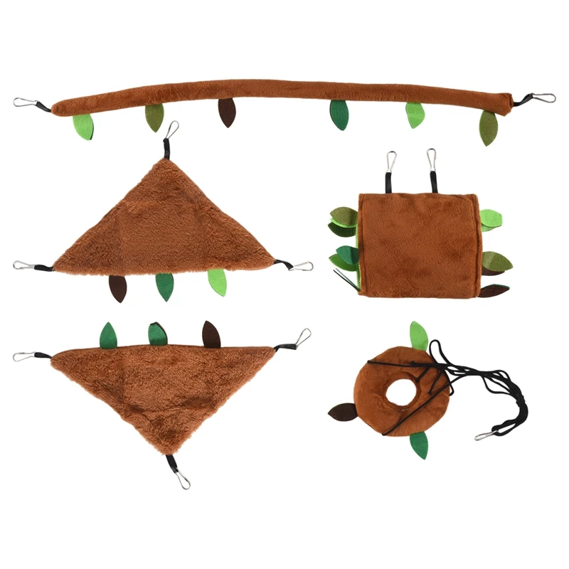 5Pcs 햄스터 설탕 글라이더 교수형 케이지 액세서리 세트 잎 나무 디자인 작은 동물 해먹 채널 로프웨이 스윙