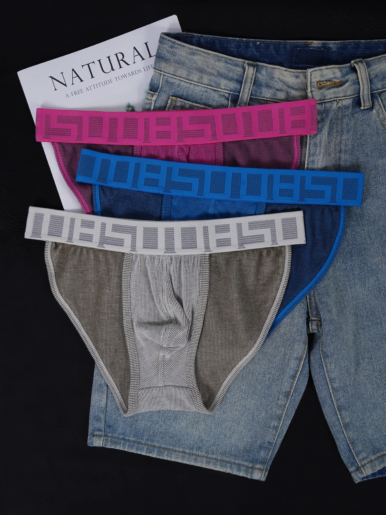 

Мужские трусы-брифы из 100% хлопка, 3 шт., с U-образным выпуклым карманом, геометрическим эластичным поясом, мягкие, дышащие