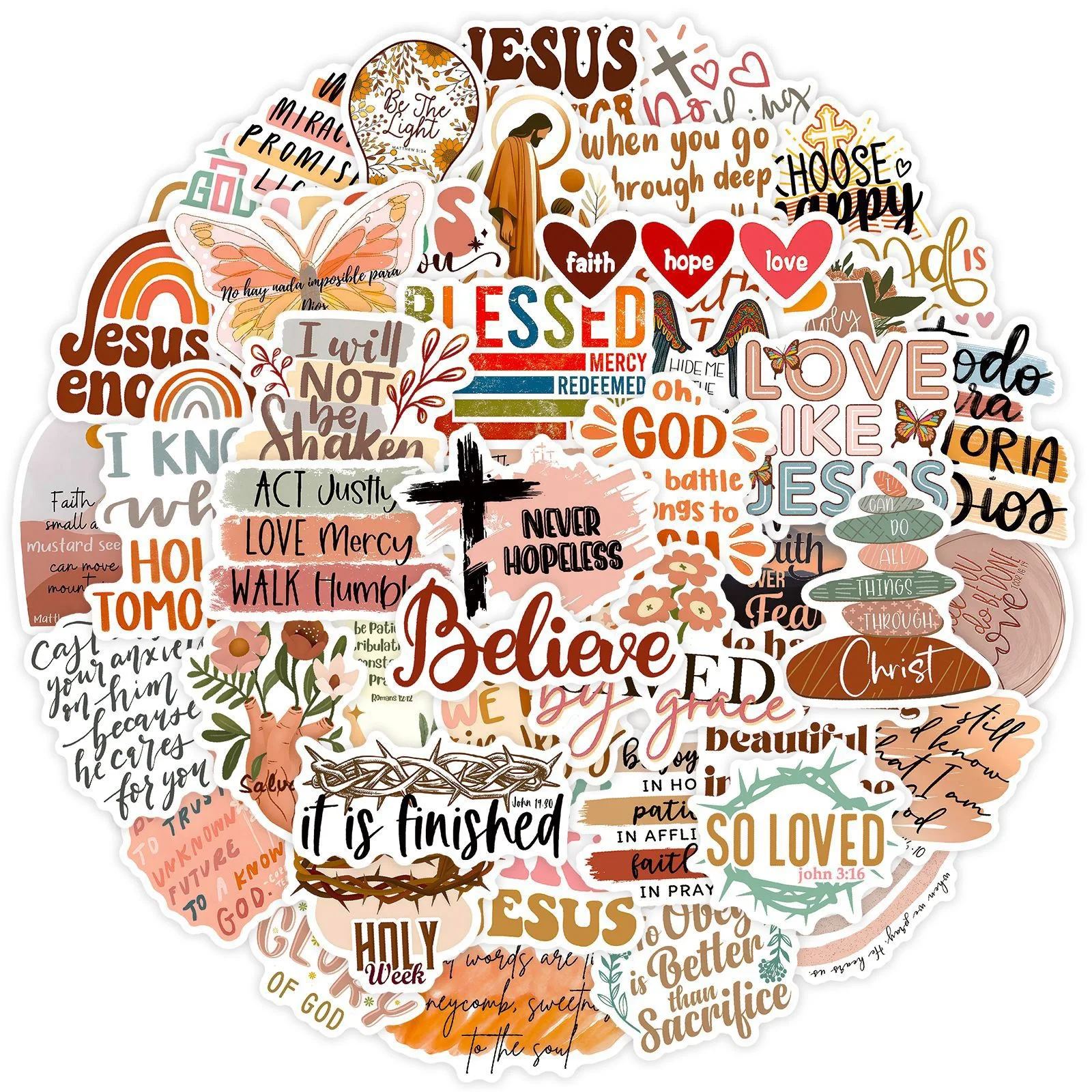 

10/50Pcs Bohemia Jesus Christian Stickers Aesthetic Bible Verse Faith Decals Cross Wisdom Words Graffiti for Car Luggage Laptop