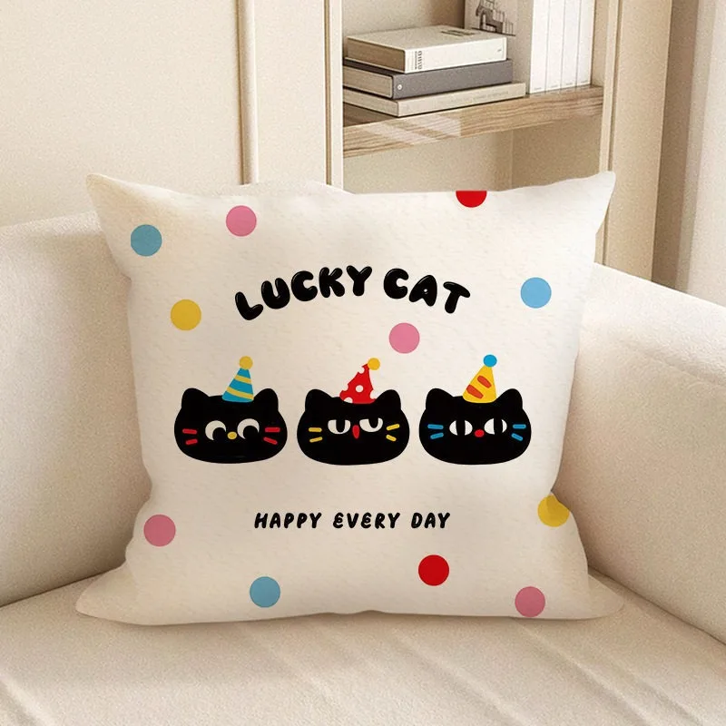 

Cute Black Cat Cushion Cover Kawaii Cartoon Throw Pillow Case for Kids Room Sofa Living Room Home Decor Funny Animal Pillowslip