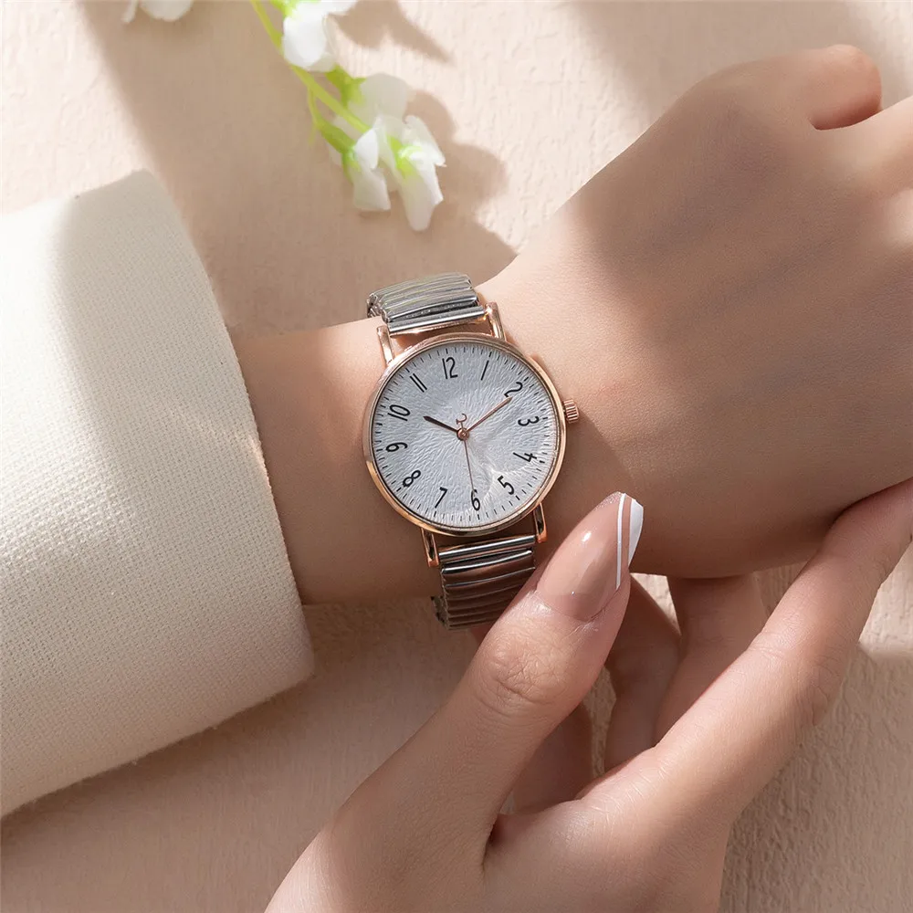 La moda de las mujeres de diseño digital simple reloj de cuarzo Casual de acero inoxidable correa elástica sin hebilla Damas Reloj Relojes de vestir