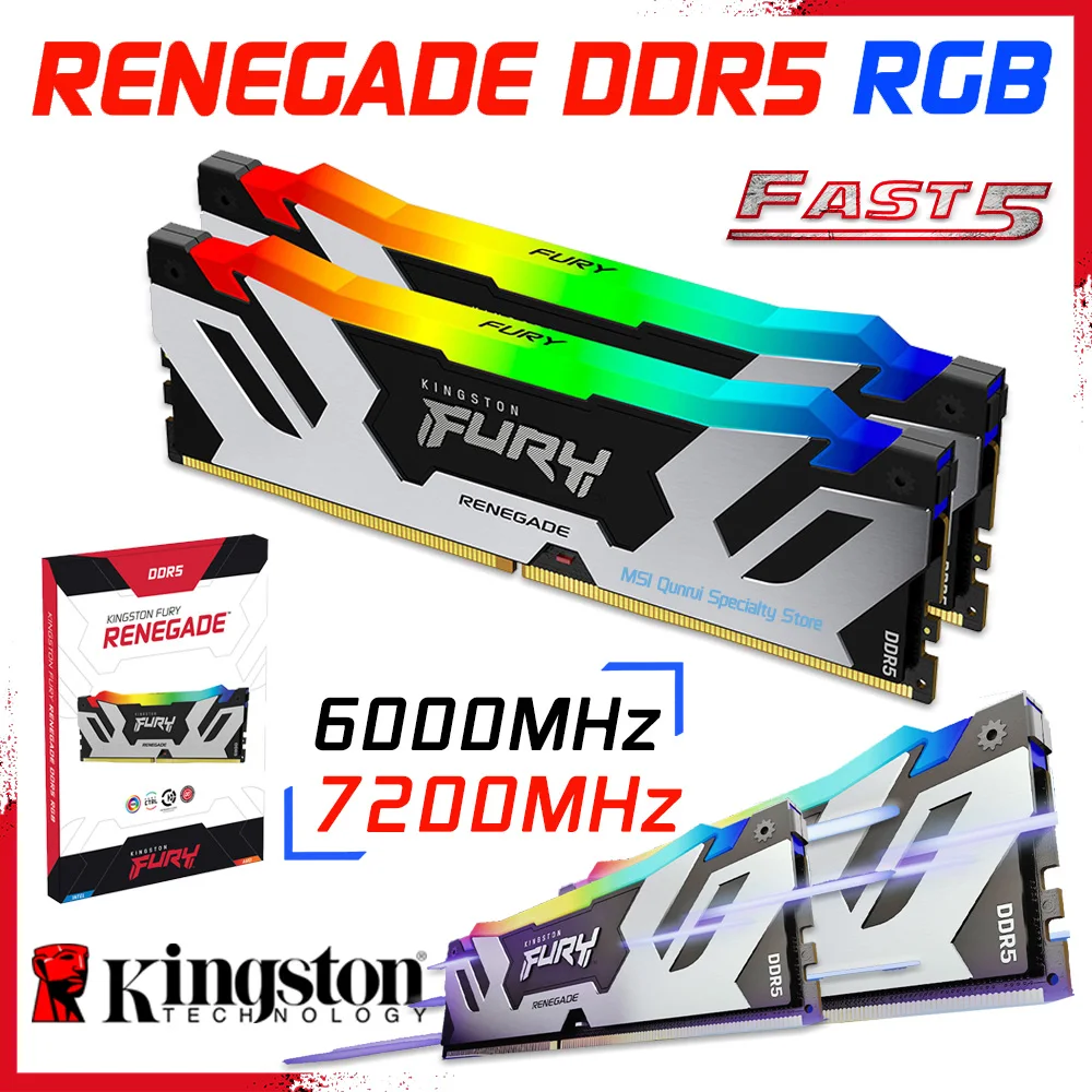 Память Kingston Fury Renegade DDR5 для игрового настольного ПК, ОЗУ DDR5 RGB, LGA1700 для Z790 X670 DDR5, материнская плата XMP3.0 CL32 7200MT/s