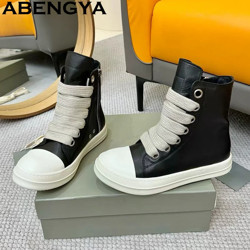 

Классические высокие повседневные туфли на плоской подошве со шнуровкой, женские кроссовки из натуральной кожи 35-45, мужские мотоциклетные ботинки на толстой подошве