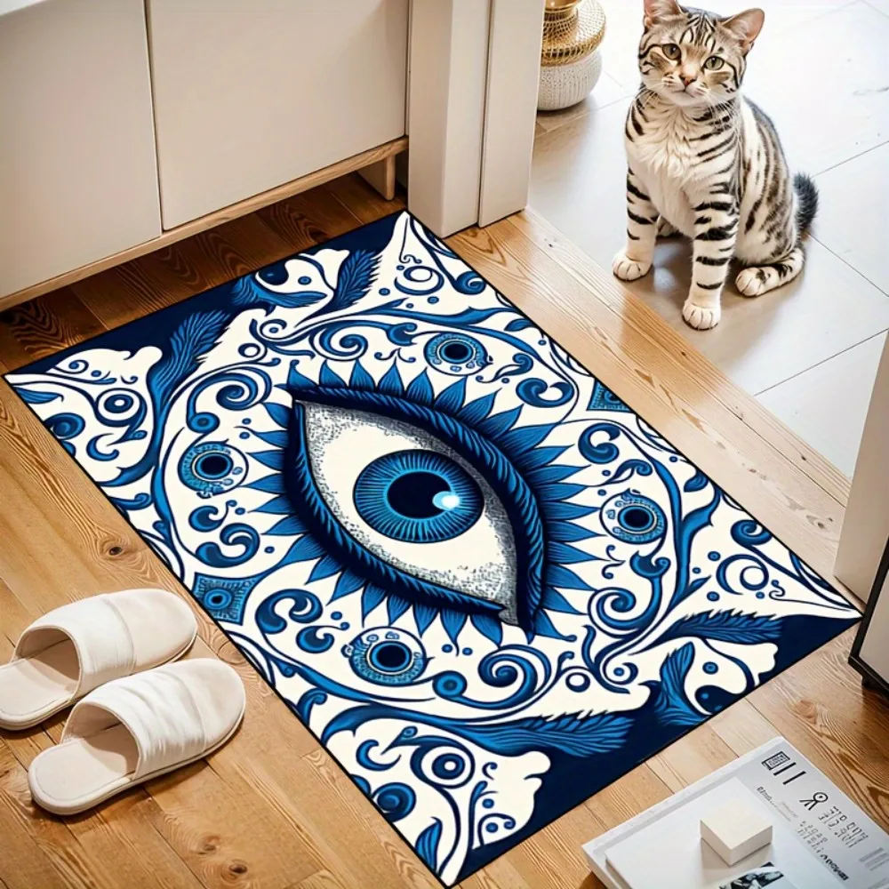 VIKAMA Blue Mystic Eye Doormat Soft, Cosy And Sound-Absorbing Entrance Hall Doormat Bathroom Carpet Home Décor