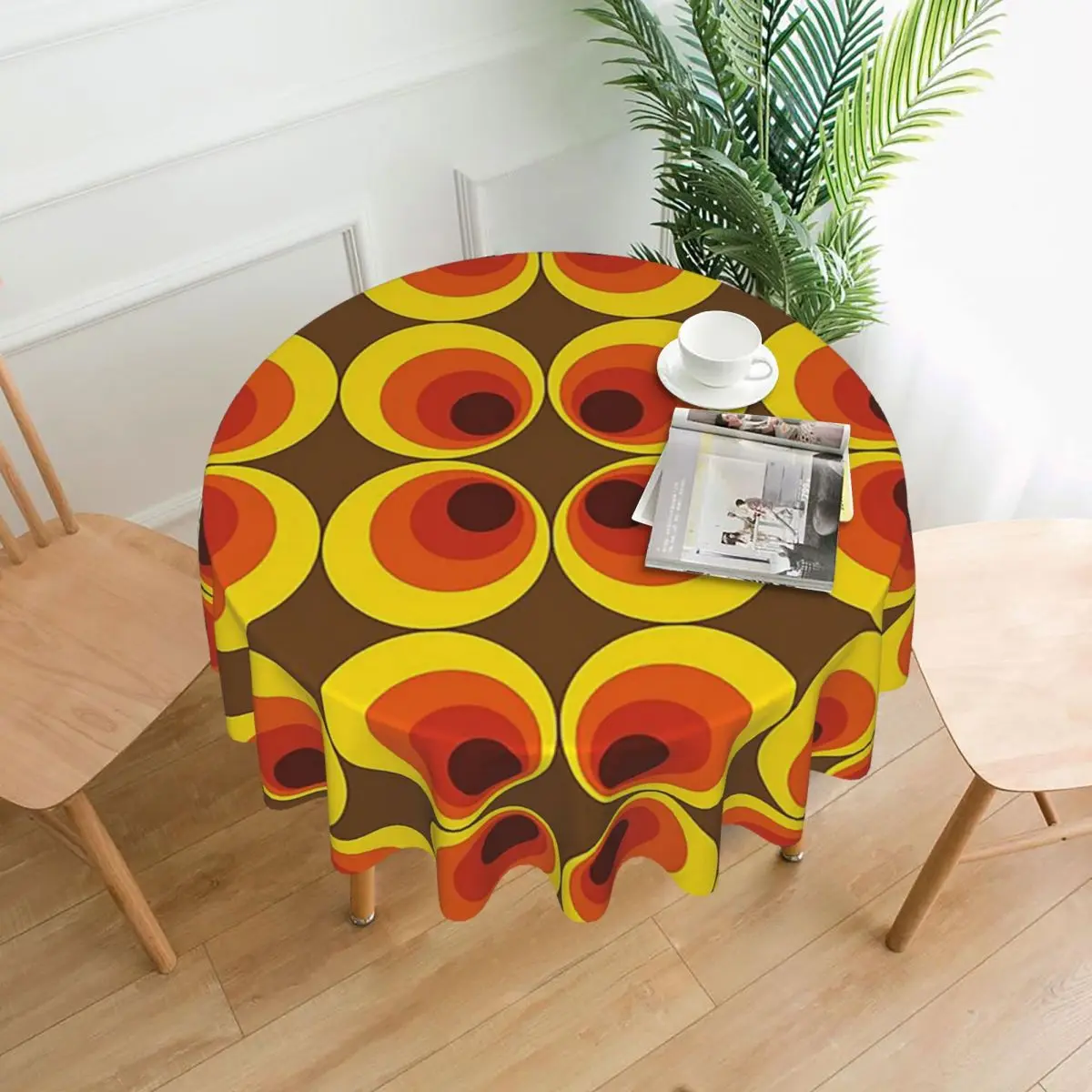 70s, 80s Funky Vintage Circle Waterproof Round Tablecloth Oilproof Table Cloth for Kitchen Events Dining Table Cover 60 inches