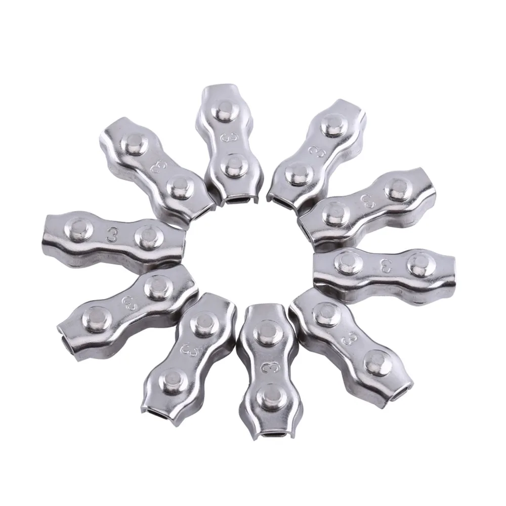 10pcs Stainless Steel M3 Duplex Clips Duplex 2-Post Sturdy Design Stainless Steel Clips Wire Rope Clips DIY Projects