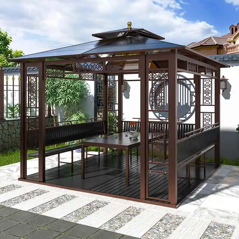 Shaanxi outdoor pavilion courtyard villa garden outdoor leisure wrought iron awning open-air terrace roof aluminum alloy