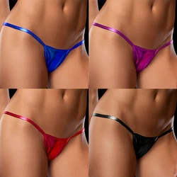 Tanga de charol para mujer, bragas sexys de cintura baja, doradas y plateadas, ropa interior encantadora, parte trasera en T negra, novedad