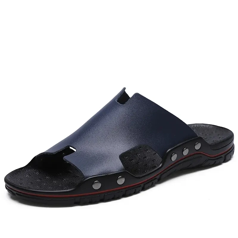 Mens Sandals Leather 2024 Summer Women Slippers comfortable Black White Flip-flops Big Size Outdoor for Men non-slip