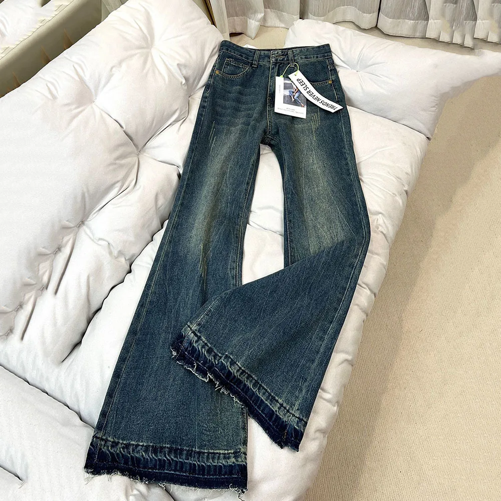 Modne spodnie dżinsowe z wysokim stanem Oversize Retro Flared Jeans Women Slim Straight Length Denim Pants American Style Female Pants